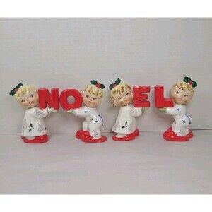 Vintage Napco Pajama Kids NOEL Christmas Candle Holders Japan Repaired